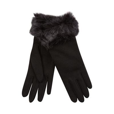 Faux fur cuff glove in black
